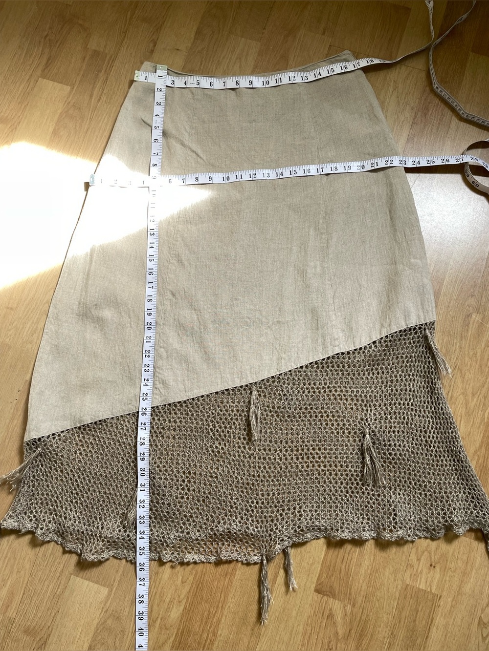 STAPF Austria 100% Linen Boho Midi Skirt Asymmetrical Crochet Hem Size 42 US 10 - Picture 10 of 10